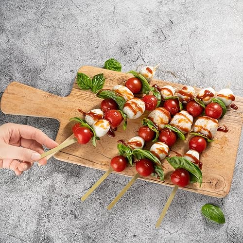 Miniatura 71 de Púas de cóctel de 3.5 pulgadas, 100 pinchos desechables para aperitivos, parte superior cilíndrica, palillos de dientes decorativos de bambú