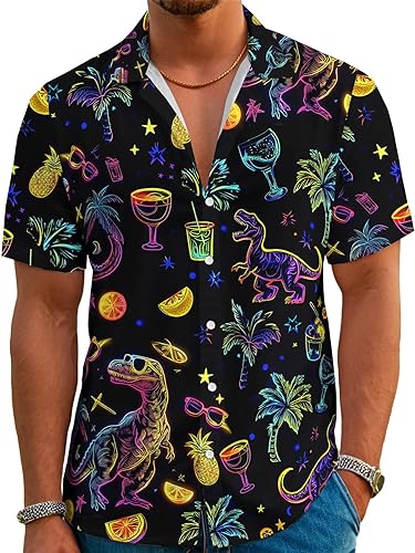 DFZ Funny Hawaiian Shirts for Men Summer Beach Short Sleeve Button Down Shirt Theme Party Shirt - 3X-Large - Black