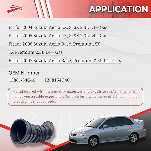 Miniatura 2 de OKAY MOTOR Manguera de aire de admisión para Suzuki Aerio 2.3L 13881-54G40 2004-2007