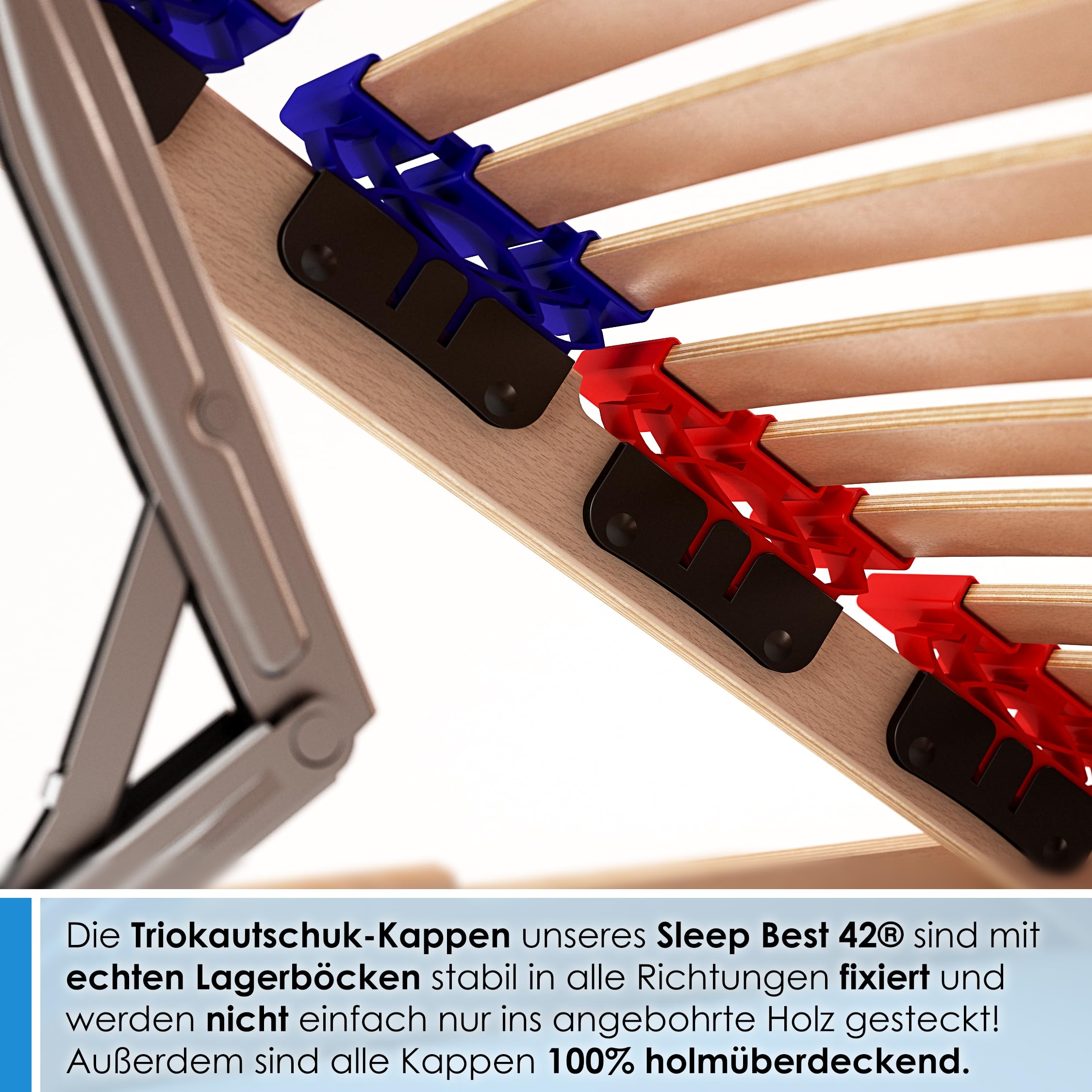 stabiler Lattenrost 100% BUCHE Lattenrahmen - Kopfteil verstellbar - SCHULTERFRÄSUNG, 7 Zonen, 42 Federleisten, Härte-Regulierung, Mittelgurt - VARIO SLEEP BEST 42® unmontiert (90x200cm)