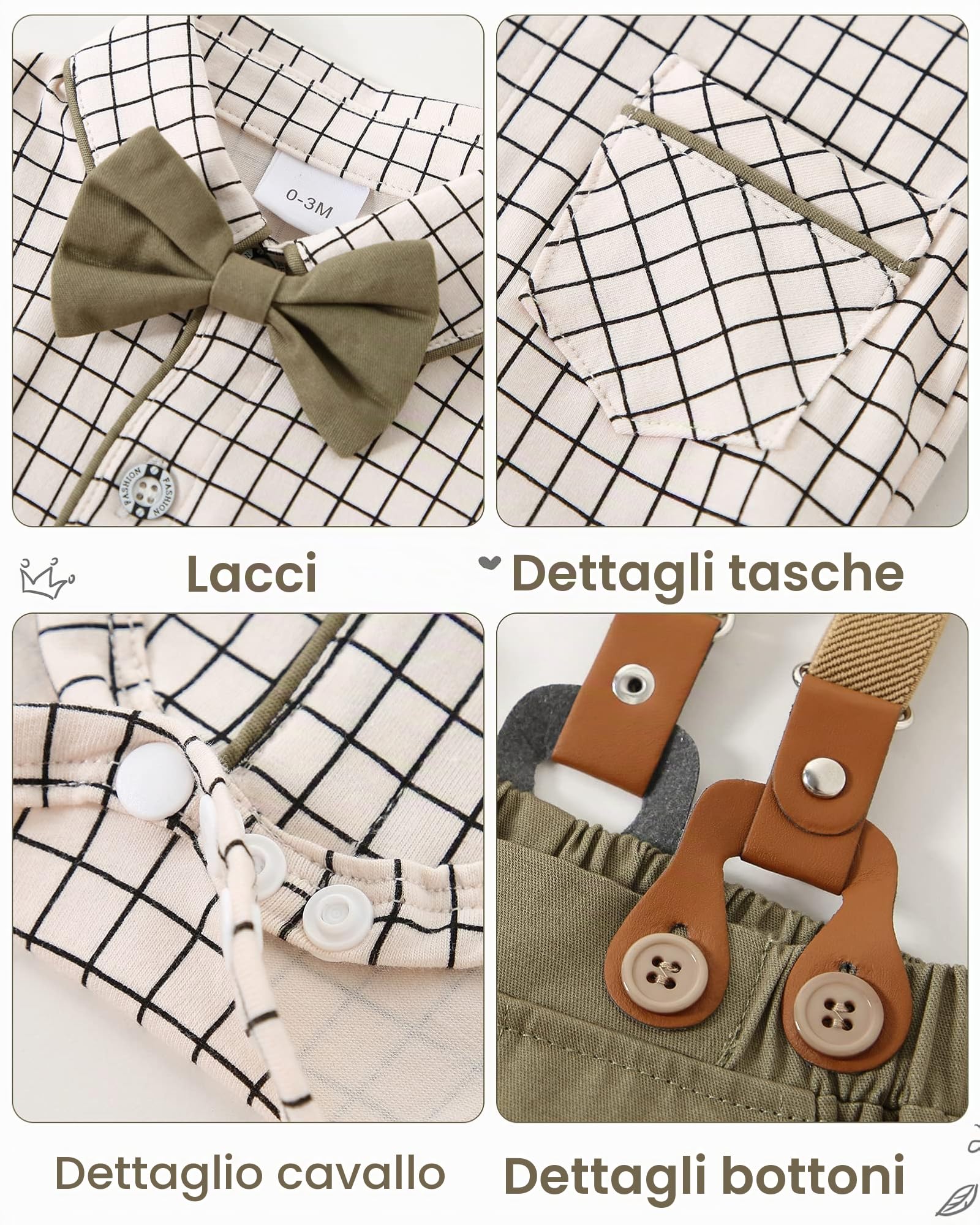 Completini e coordinati per Bambino Gentiluomo 0-18 Mesi Vestito Battesimo Maschio Bambini e Ragazzi Abiti Camicia con Farfallino + Pantaloni con Bretelle + Berretti Abbigliamento