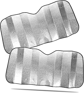 ZONETECH Silver Car Foldable Sun Shade - Premium Quality Accordion Metallic Reflective Automotive Sun-Shield 2-Pack