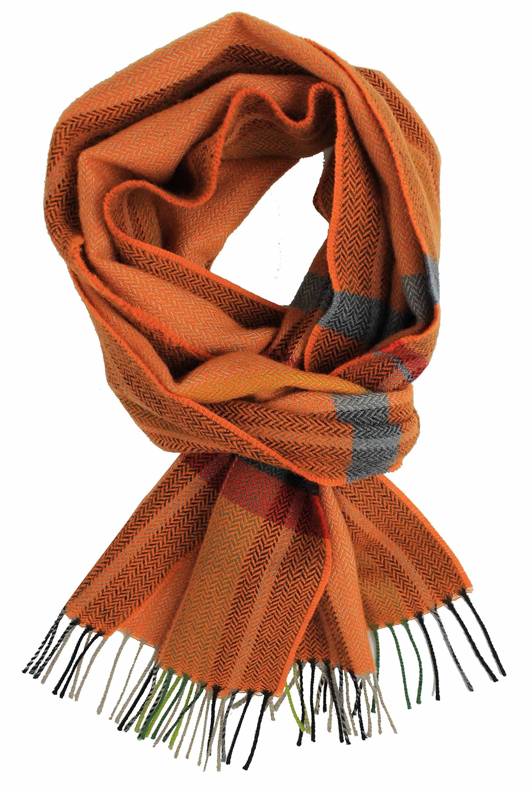 Rotfuchs Écharpe tissée pour homme - Écharpe d'hiver chaude et agréable - Laine à chevrons - Carreaux, Orange, 190 x 31 cm (L x B)
