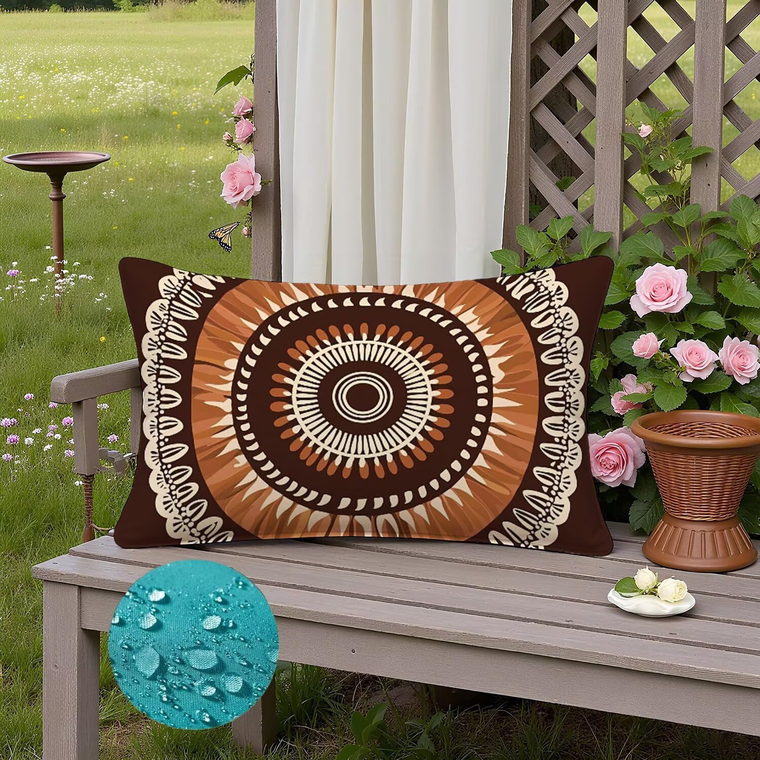 Mandala Poszewka na poduszkę, 70 x 90 cm, aksamitna, wodoodporna, w stylu boho, 70 x 90 cm, do użytku na zewnątrz, puszysta, miękka i nie wymaga prasowania, dekoracja do salonu, na sofę, łóżko, K2-338