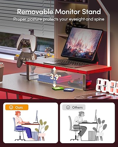 Miniatura 5 de CubiCubi Escritorio para juegos en forma de L, escritorio de computadora de 47 pulgadas con soporte para monitor, escritorio de juegos para PC, mesa