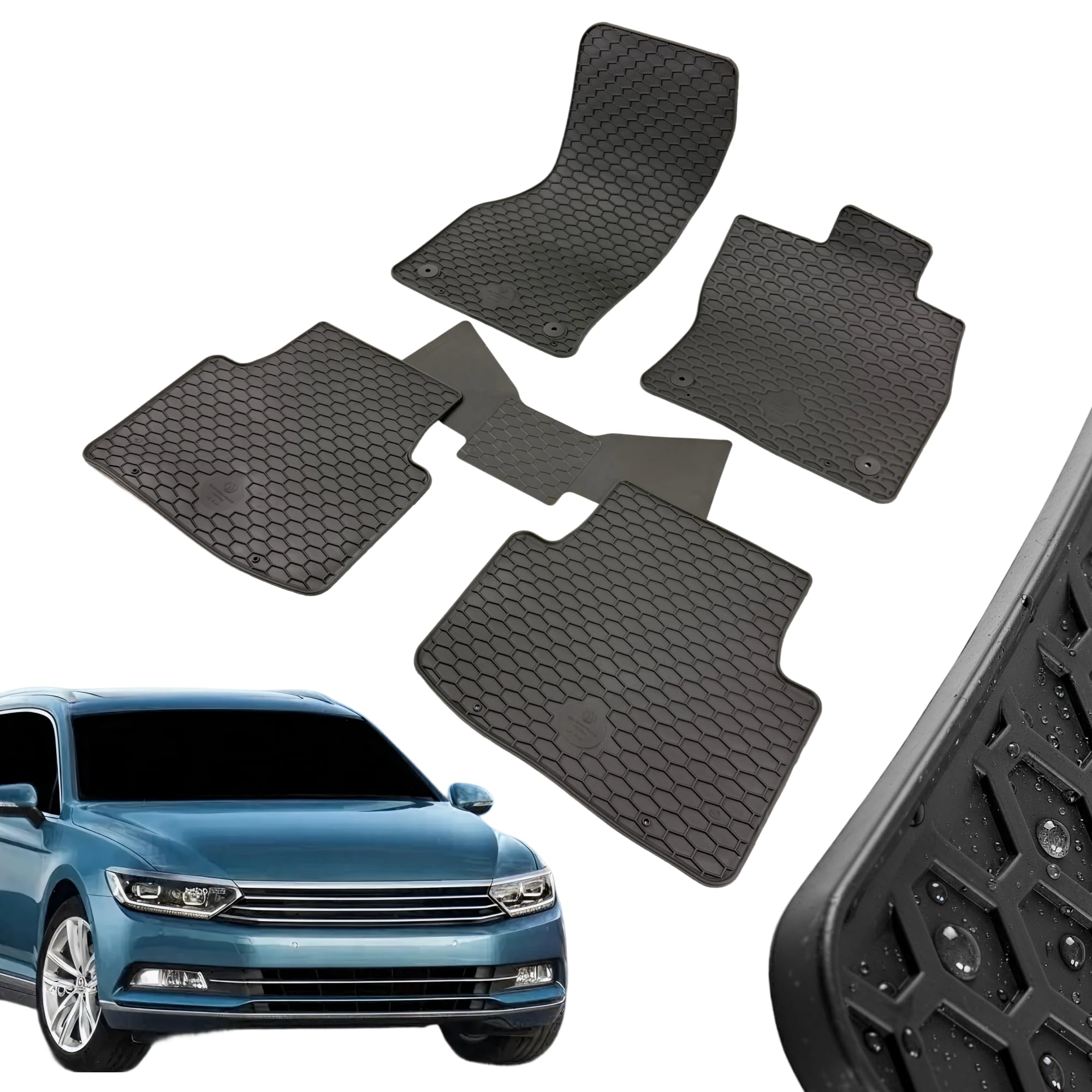 Gama Gummimatten + Mitteltunnelabdeckung Set Für VW Passat B8 (2014-2023) Zubehör — Gummimatten Fussmatten + Tunnelabdeckung Auto | Premium TPE Material | Perfekte Passform | rutschfeste Oberfläche