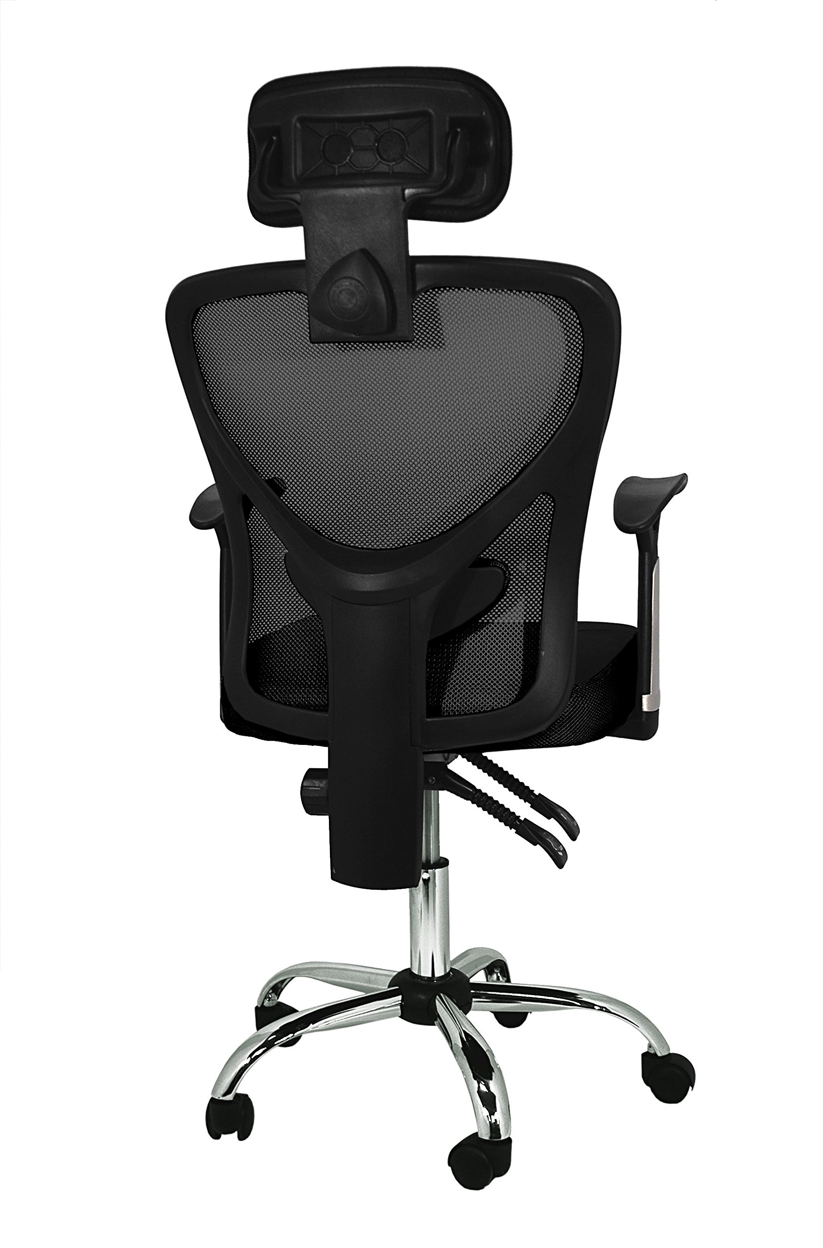 La Chaise Espagnole Ronda - Chaise de bureau avec repose-tête, Polyester et maille, noir