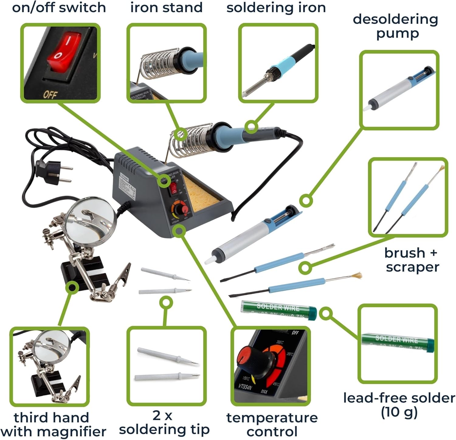 soldering station set 40-48 W - 150-480 °C 6 pieces
