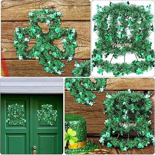 Miniatura 6 de LOGOFUN 4 piezas de corona de alambre para el día de San Patricio marco de corona de metal de trébol de la suerte sombrero irlandés corona de flores