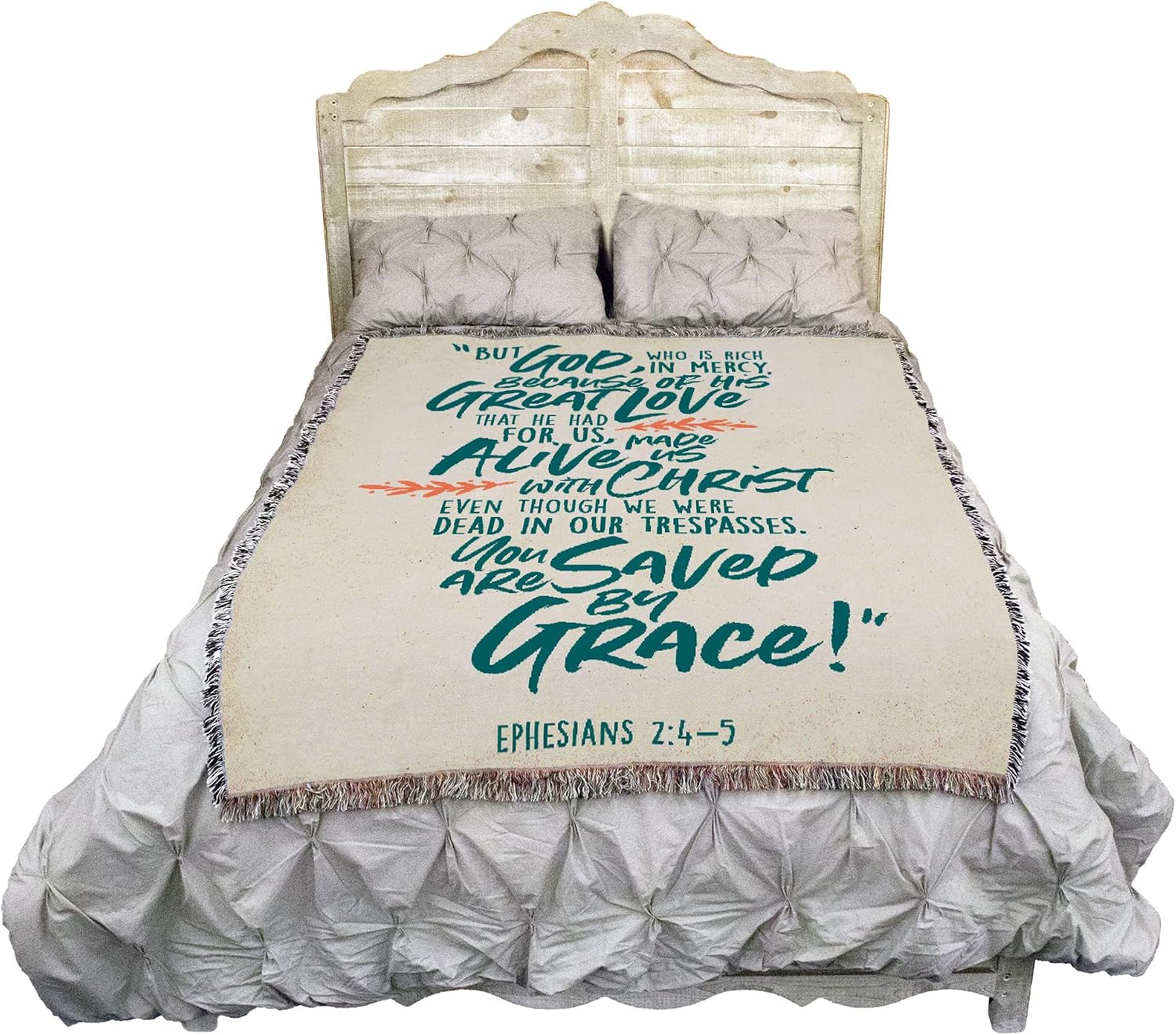 Pure Country Weavers You are Saved by Grace Blanket - Scriptures - Ephesians 2:4-5 - Religious Gift Tapestry Throw Woven from Cotton - Made in the USA (72x54)