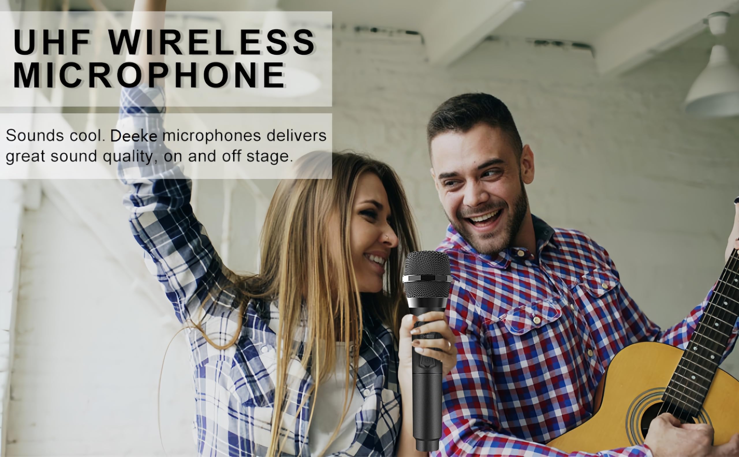 Microfono wireless solo per ingresso microfono, microfono UHF multiuso portatile con ricevitore ricaricabile (lavoro 4 ore) portata 34,7 m per amplificatore, altoparlante, mixer, karaoke, chiesa,
