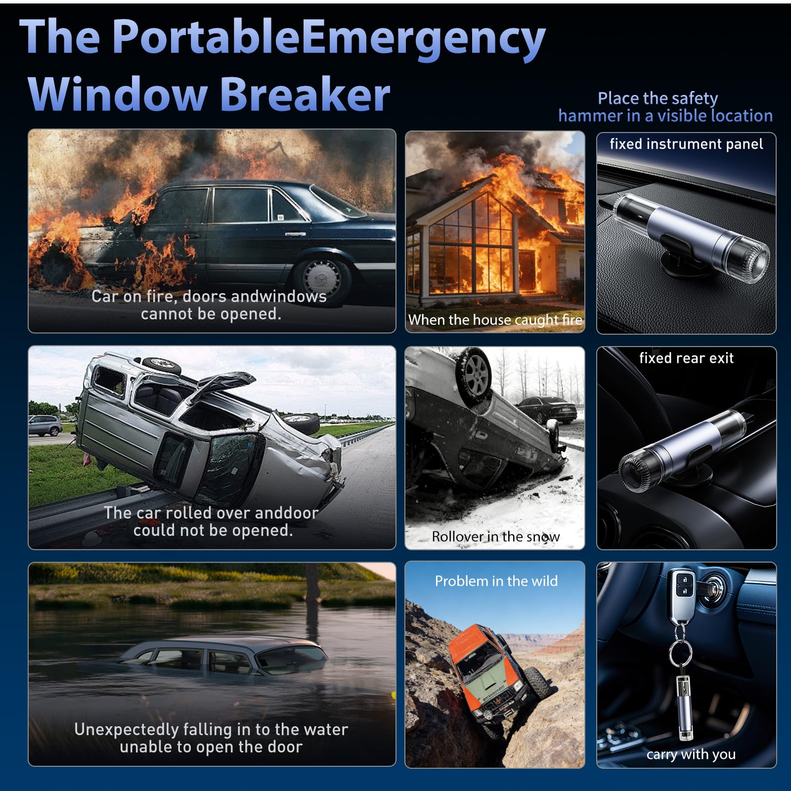 SKINNYON 3-Pack Car Safety Hammer Seatbelt Cutter, 2026 Upgraded Transparent Lid Window Breaker Seatbelt Cutter Underwater, 2 in 1 Emergency Keychains car Window Breaker Tool, New Car Accessories