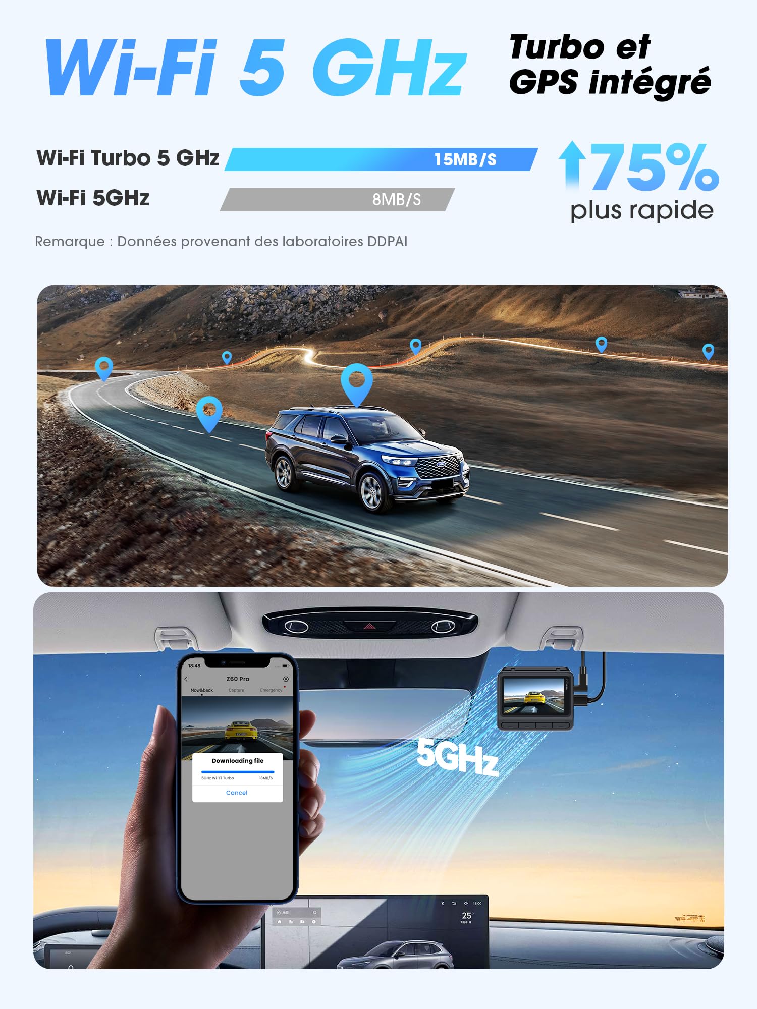 DDPAI Z60 Pro Dashcam Voiture Avant Arrière, 4K+1080P Dual STARVIS 2 HDR, 32 Go eMMC Intégré + Carte 128 Go Offerte, Vision Nocturne AI-ISP, 4G LTE, WiFi 5GHz GPS, Mode Parking 24H, 3" IPS