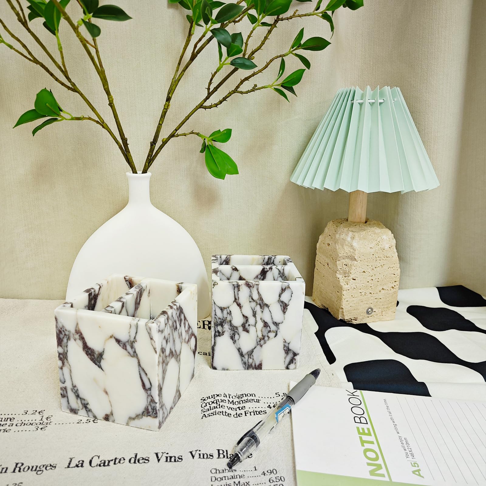 Natural Marble 2-Tier Organizer Box – Multi-Purpose Desktop & Kitchen Storage for Pens, Utensils, Makeup Brushes