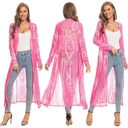 Women's Glitter Sequin Cardigan Long Sleeve Sparkle Duster Evening Party