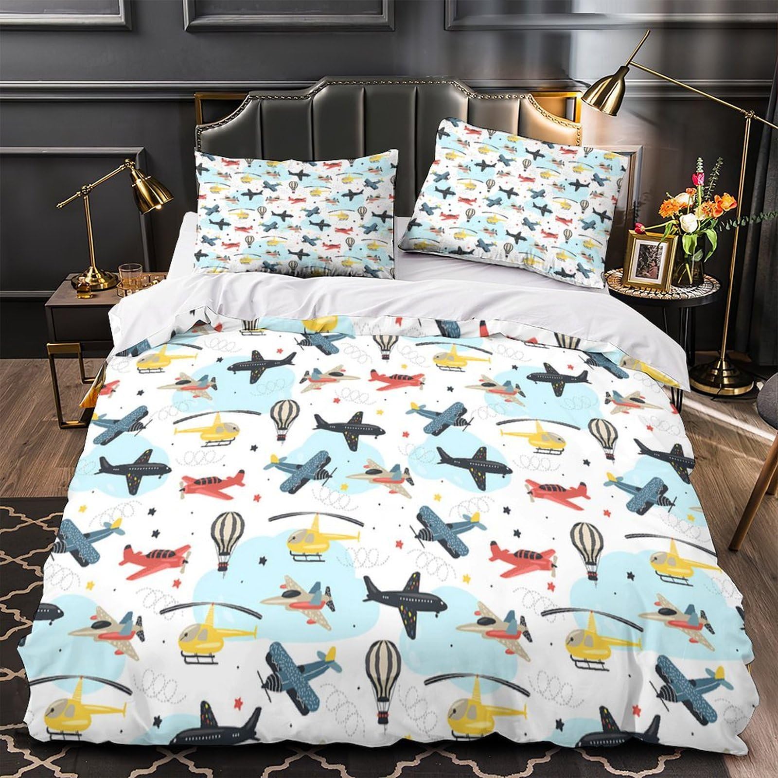 MMDASBVPE Airplanes Kids Design Quilt Cover 3D Print Extra Soft 3PCs Bed Linen Hidden Zipper Duvet Cover Premium Machine Washable for Adults Teens Women Kids Girls Boys Single（135x200cm）