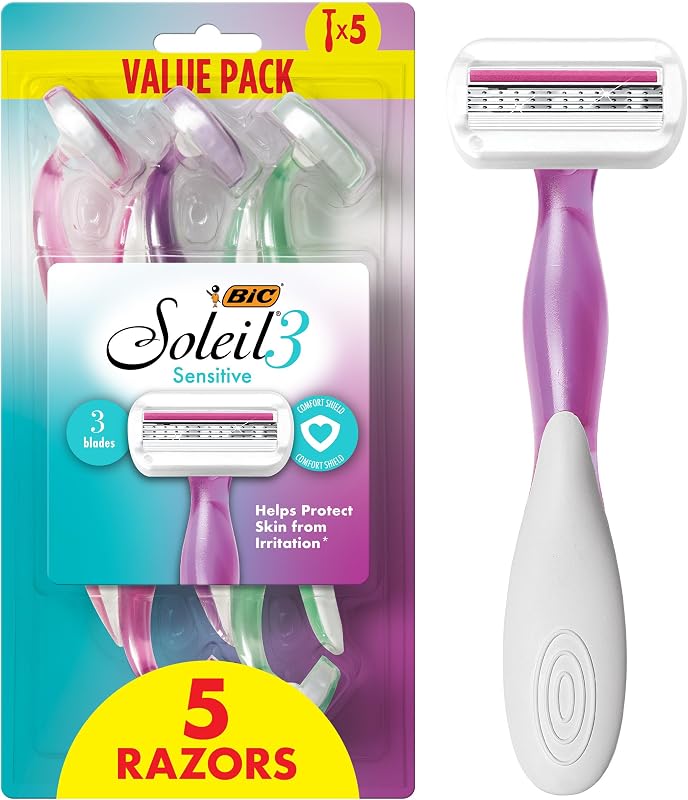 Maquinillas de afeitar desechables BIC Soleil 3 Sensitive para mujer, paquete de 5, hoja triple