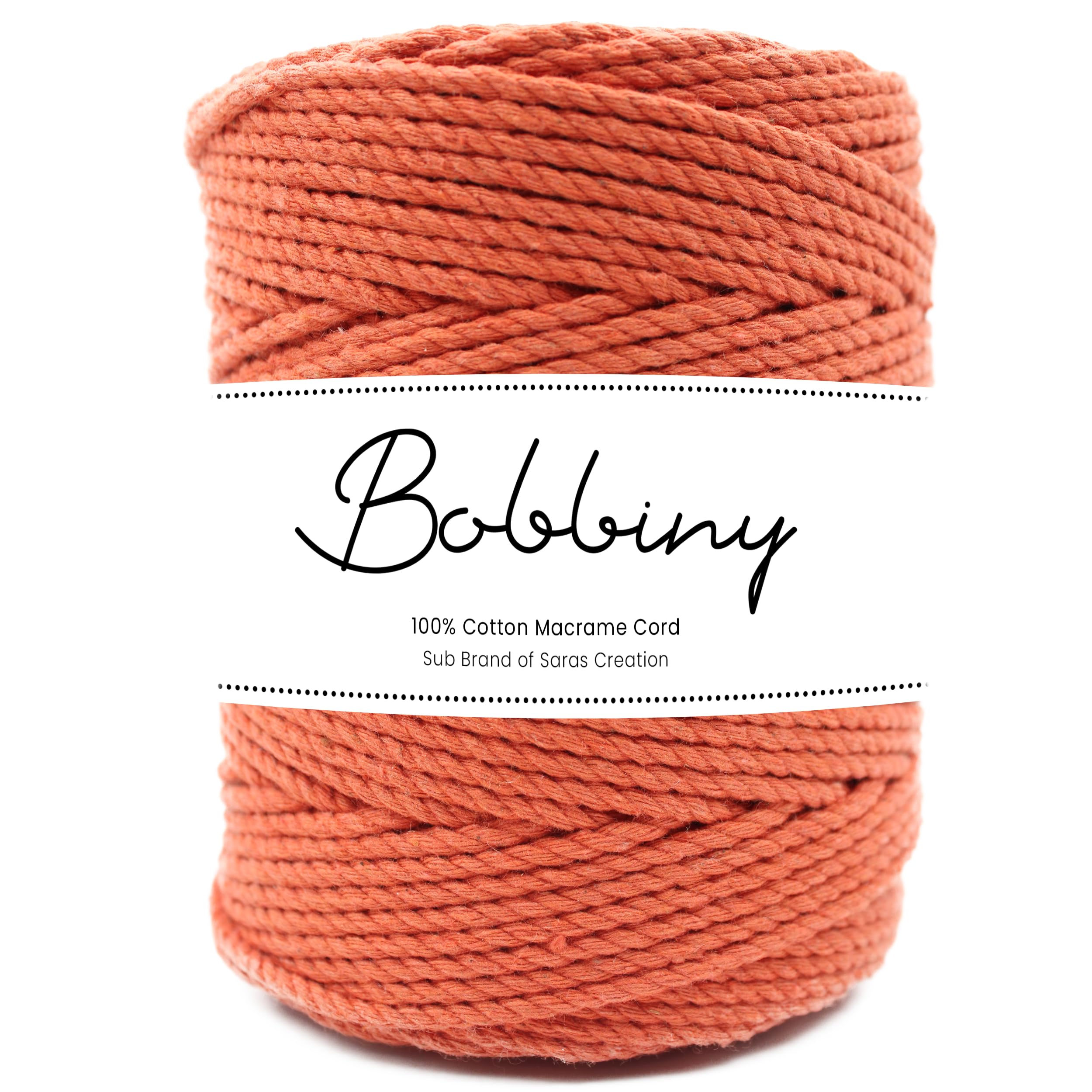 Bobbiny | 3 Ply Twisted Macrame Cotton Cord Dori (Roll Packaging) Thread for Macrame DIY and Other Projects | Saffron/Orange | 4mm,100 Meter