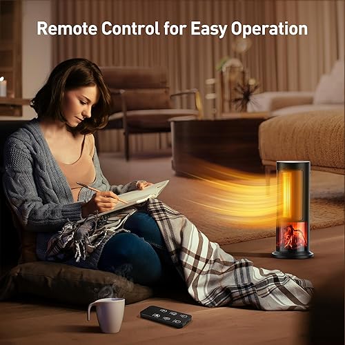 Miniatura 6 de TRUSTECH Calentador de espacio de torre de 17 pulgadas, calentador portátil oscilante de 70° con termostato y control remoto, calentador eléctrico