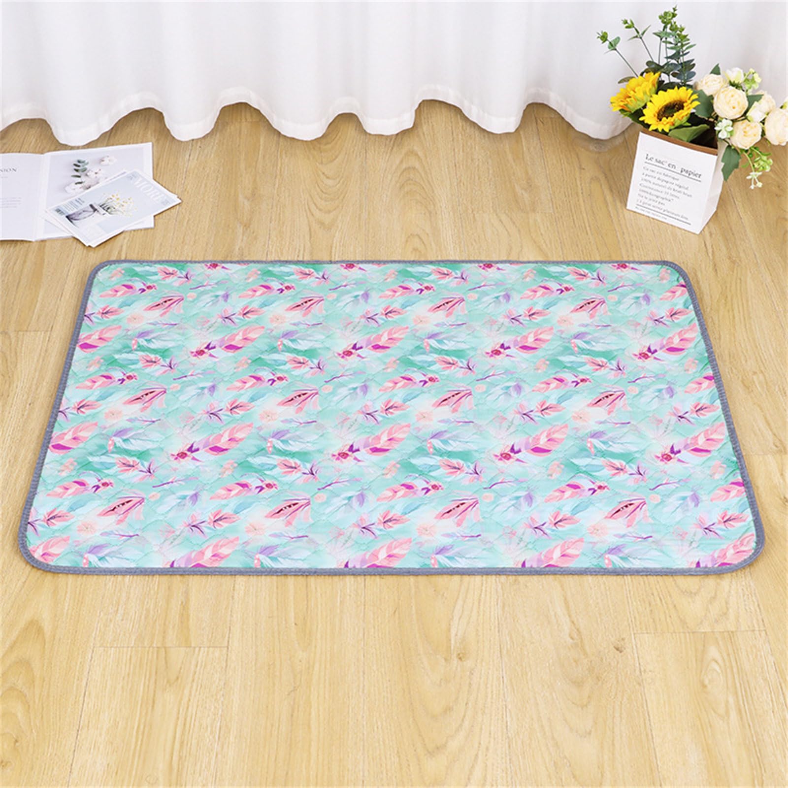 Fansu 2pc Empapadores Perros, Estampado de Plumas Lavable Reutilizable Almohadillas Perro, Antideslizante Absorbentes Empapadores para Perros, Adiestramiento Perros Almohadillas (150x90cm,Agua)