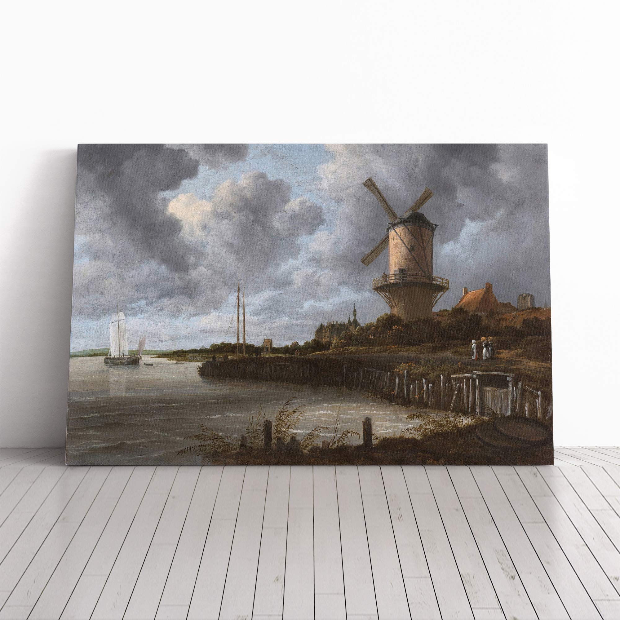 Jacob Ruisdael The Windmill Canvas Print | Gallery Wrapped 30mm Frame Wall Art | 24x16 inches | Ready to Hang | Modern Picture | Living Room Bedroom Lounge Office