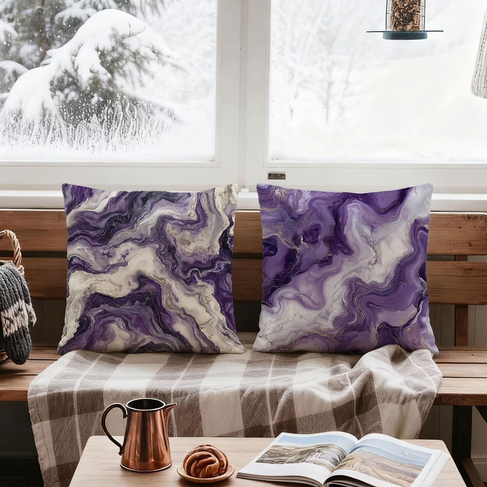 Violet Housse Coussin 60x60 Blanc Taie Oreiller 60x60 Lot de 4 Super Doux Protege Oreiller 60 x 60 Decoration Automne Taie D'oreiller Carrées Coussin Canape, pour Maison Chambre Canapé Chaise E - 292