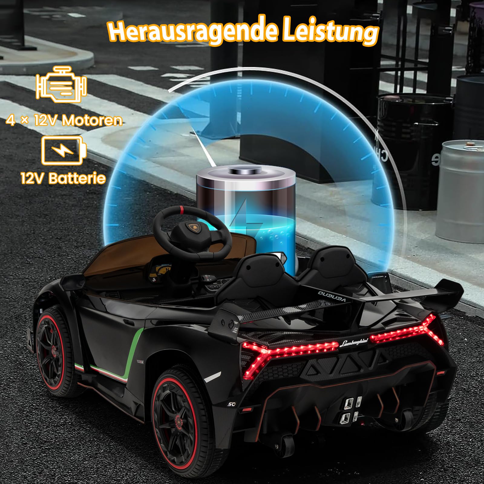 GOPLUS 12V Elektroauto Lamborghini mit 2,4G-Fernbedienung, Kinderfahrzeug mit helle LED-Leuchten, Hupe & hydraulischer Türen, Elektrofahrzeug mit Musik & MP3 für Kinder von 3-8 Jahre (Schwarz)