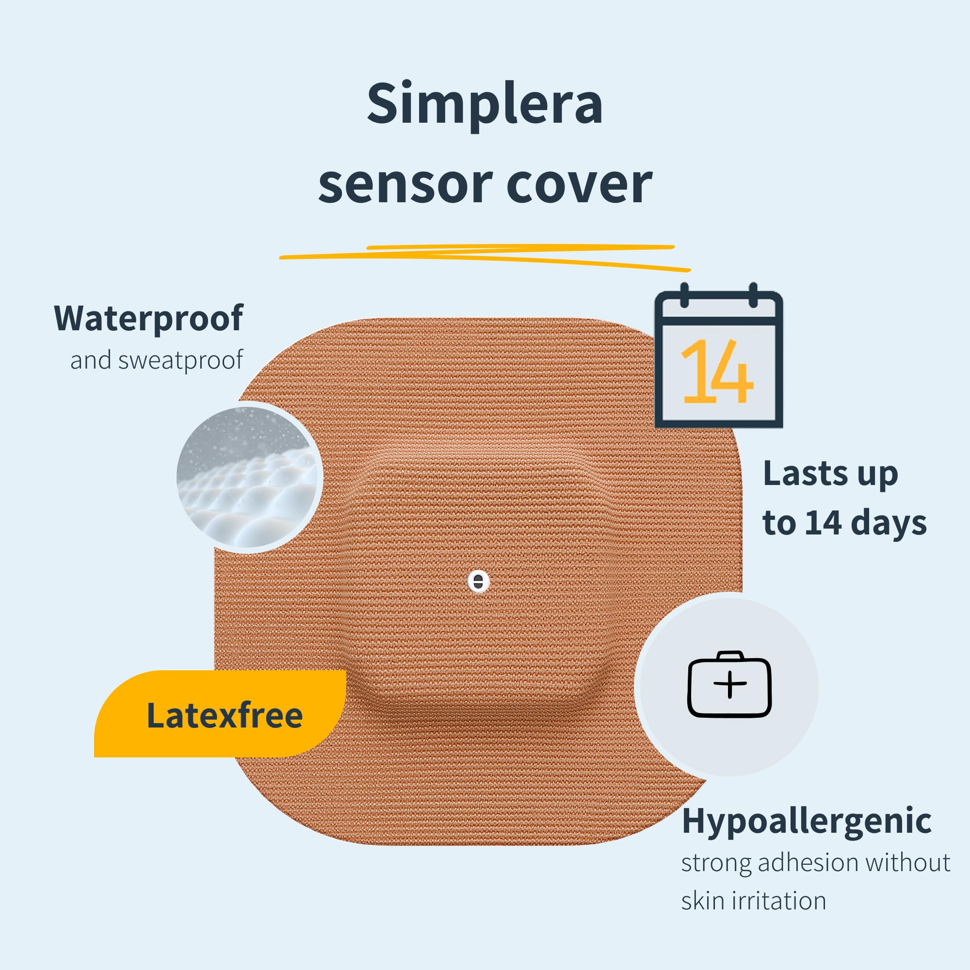 MySweetStitch Simplera Overpatch Square – 10x parches de fijación cuadrados, sujeción extra fuerte sobre el sensor, impermeable & suave para la piel, hipoalergénico, Made in Germany, Beige