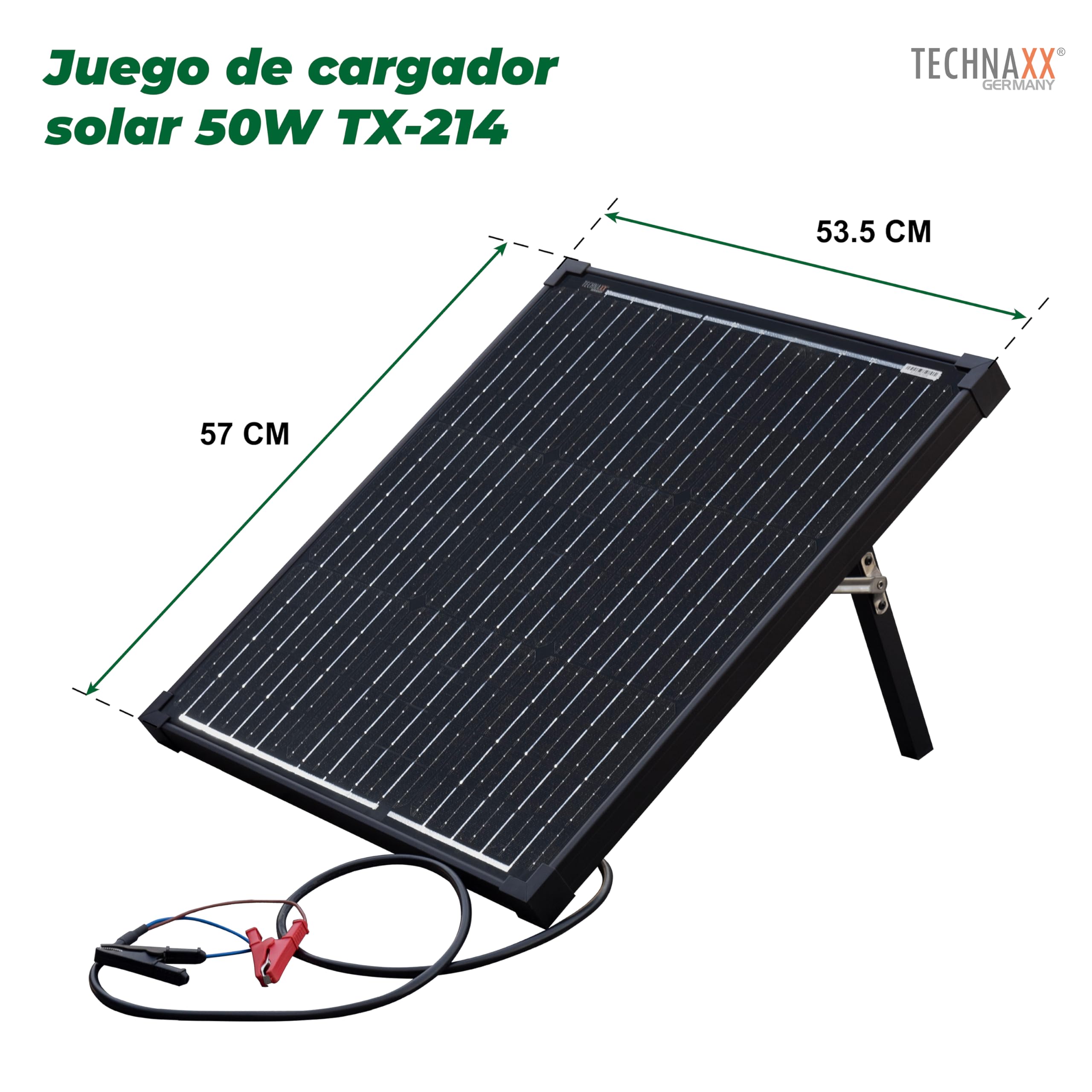 Technaxx 50W Solar Charger Set TX-214 - Panel portátil de energía solar monocristalino con controlador de pantalla LCD - Ideal para jardín, camping