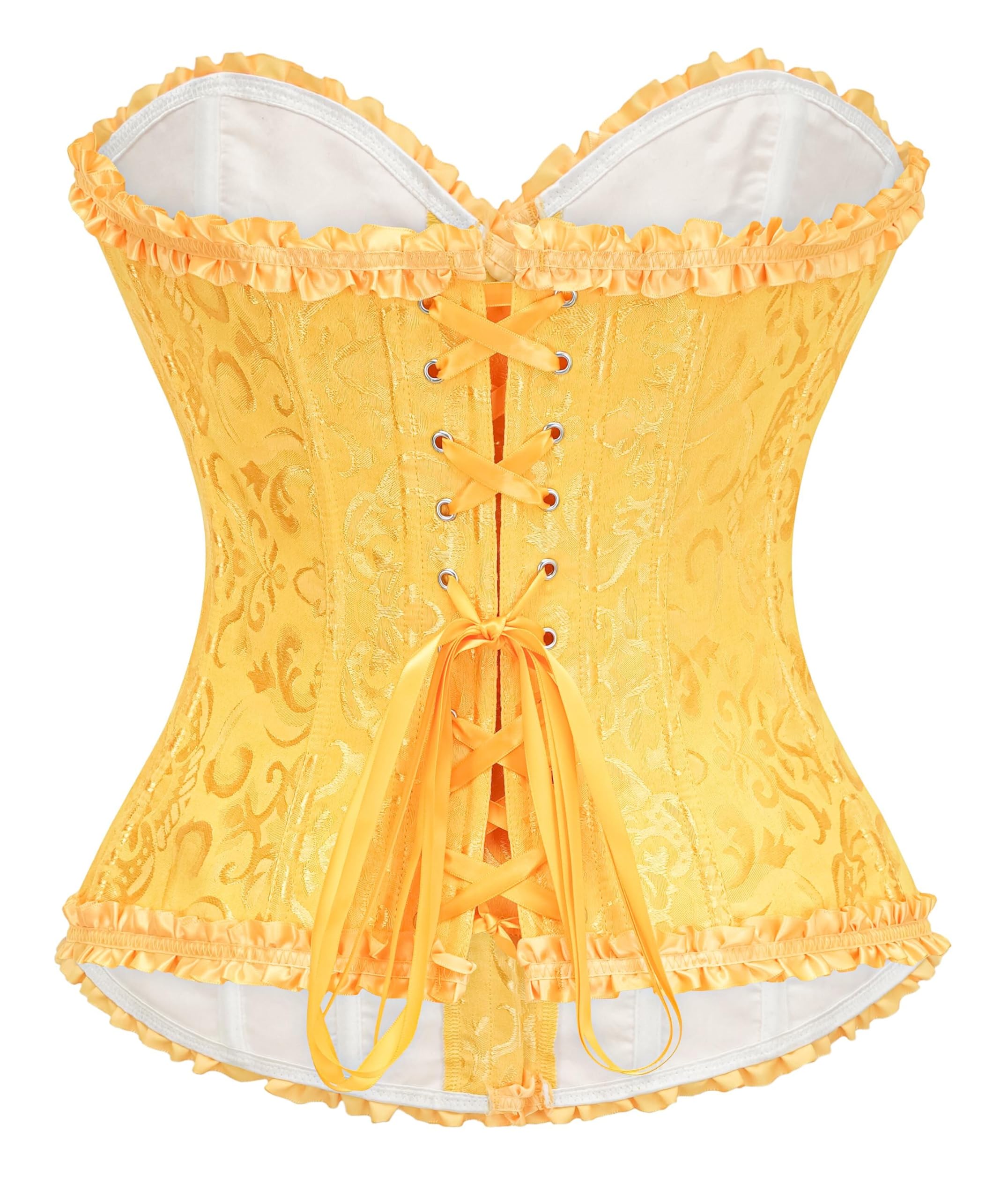 Bslingerie Corset victorien steampunk pour femme, brocart floral, bordure à volants, grande taille