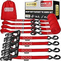 Vista 10 de AUGO Correas de trinquete retráctiles autobloqueantes 4 correas de amarre retráctiles de servicio pesado con autotensado con bucles suaves y bolsa