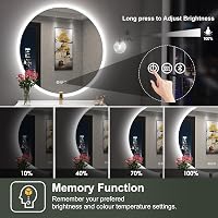 S'bagno 60 cm Kerek LED Fürdőszobai Tükör - Érintésérzékelős, Fényerőszabályozós, Színváltós Világítással és Bluetooth Hangszóróval 6