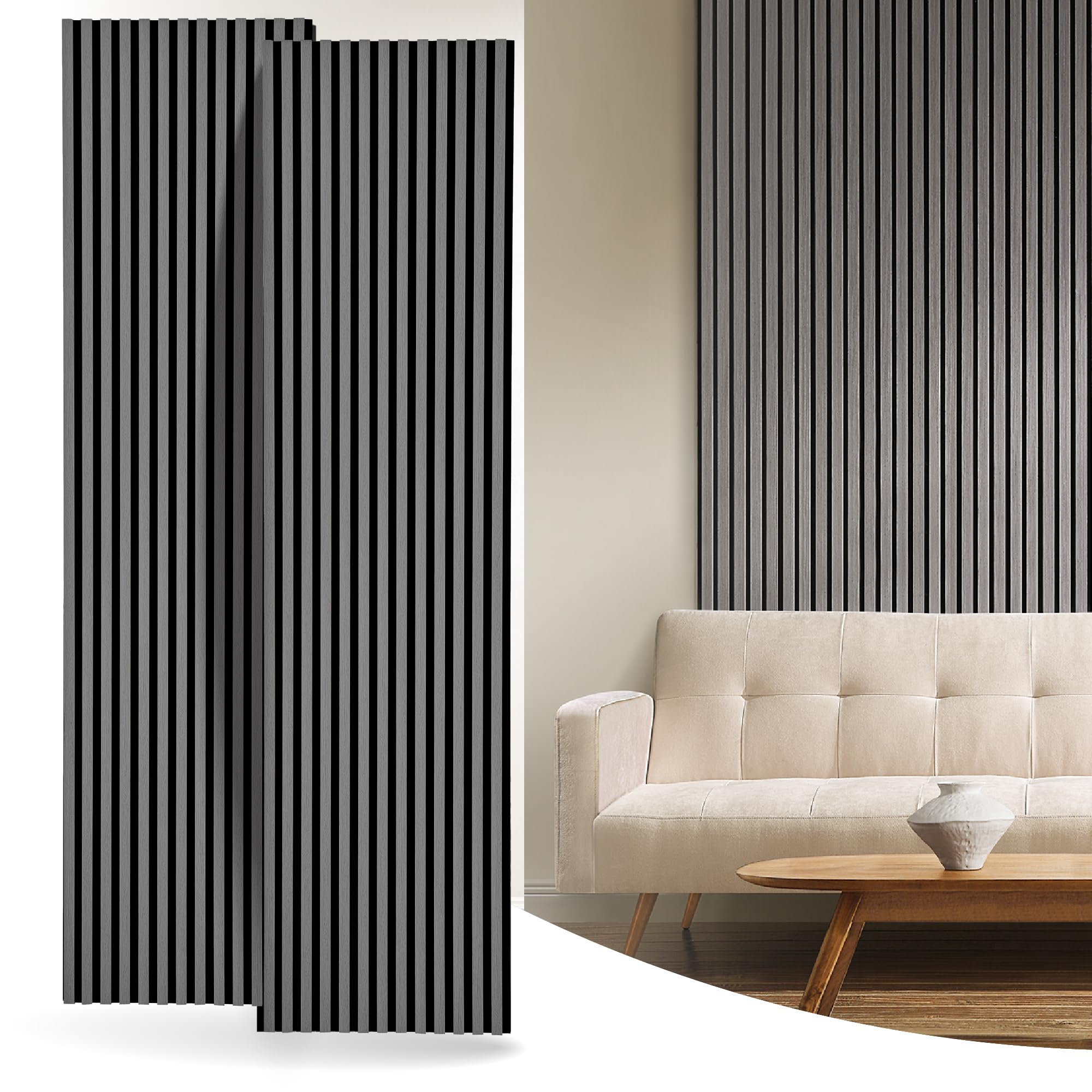 Home Treats Light Grey Wall Panel Wood Slat | Decorative Wooden Panelling 3D Slatted Acoustic Sound Absorbing Ceiling Or Wall Slats (, 240 X 60Cm (3 Pack))
