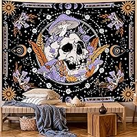 Vista 2 de Aipon Tapiz de esqueleto morado, tapiz de hongos con calavera, hippie, plantas naturales, flores, tapiz estético para colgar en la pared para sala