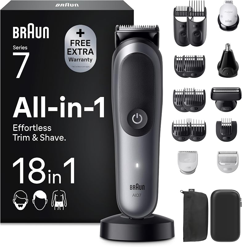 Braun Rasoio Elettrico Barba e Capelli Serie 7, Accessori AIO7585 Grigio