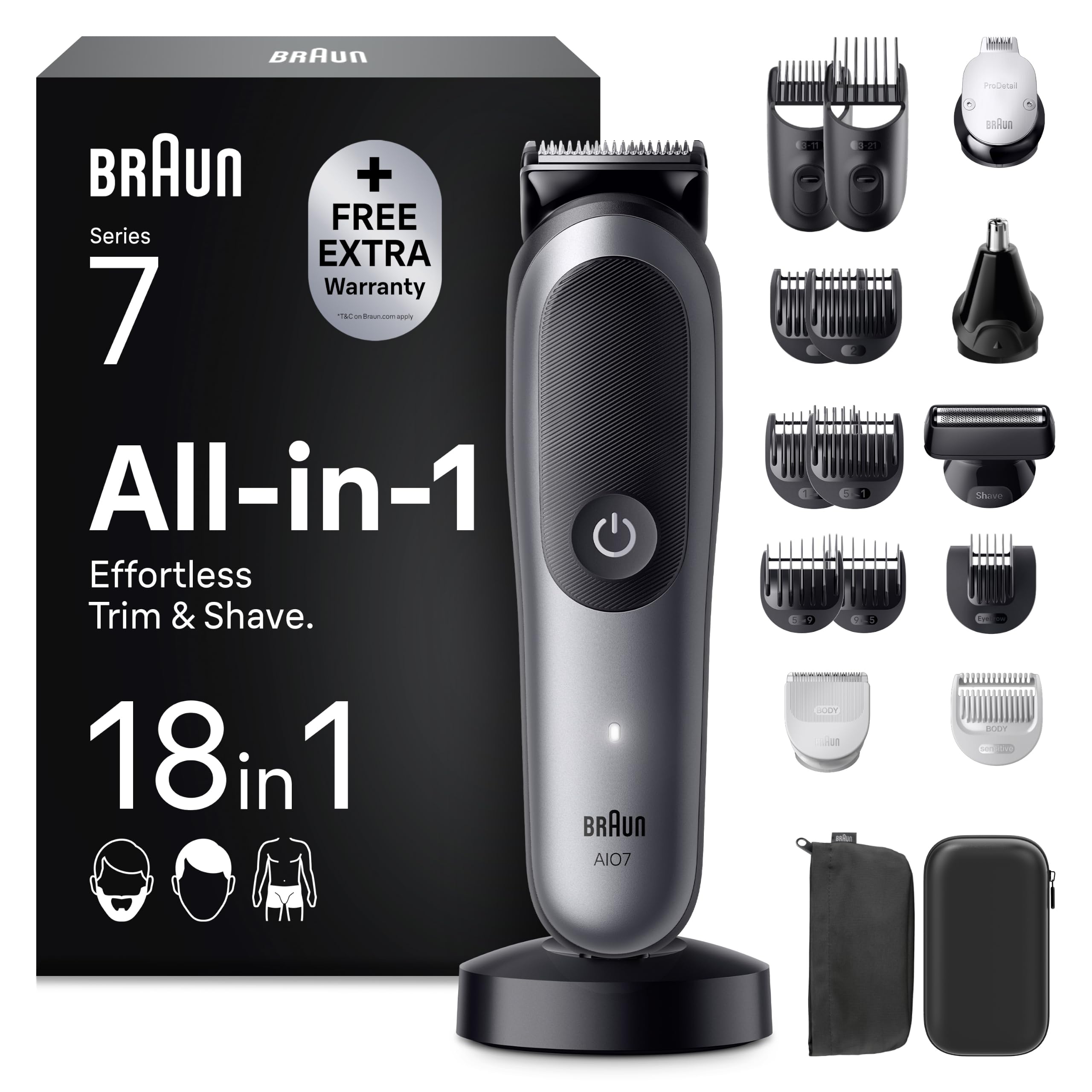 Braun Rasoio Elettrico Barba e Capelli Serie 7, Accessori AIO7585 Grigio