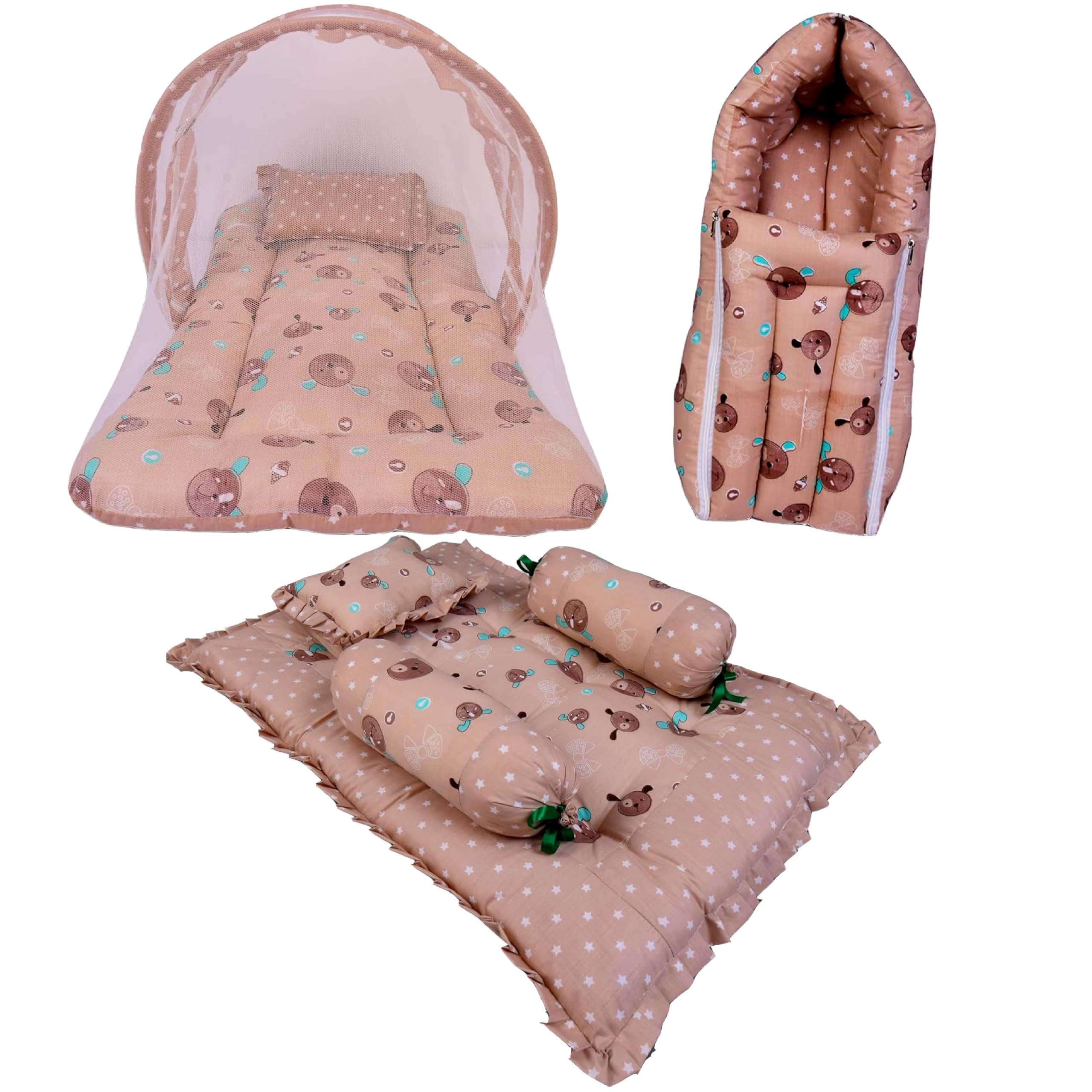 Kwitchy Baby Bed New Born Baby Bedding Set | Mosquito Net | Carry Bag | Baby Shower | Gift Pack | Essential Combo | Gadda Set (0-6 Months, Brown) (3PCS Set)-picture-10
