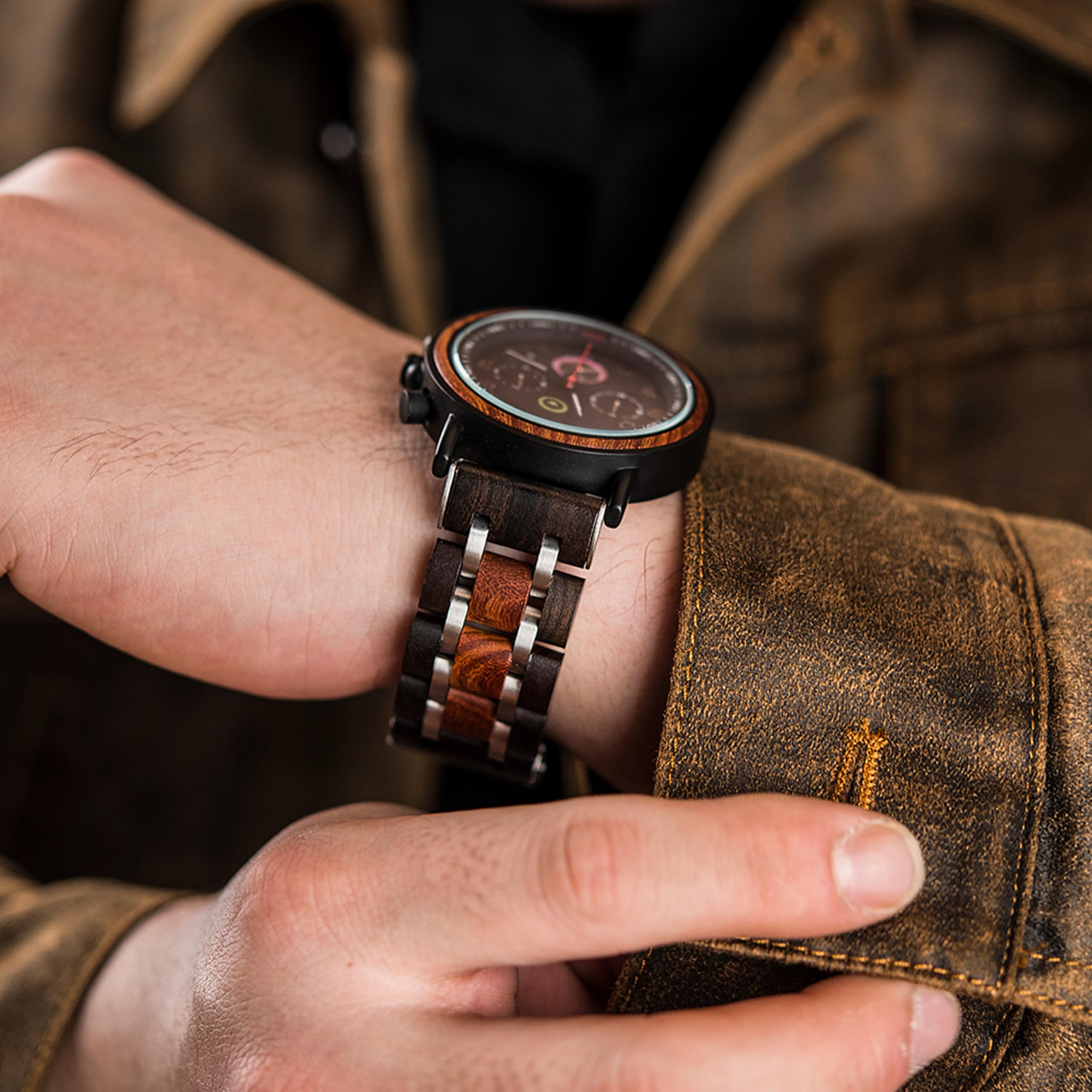Reloj Madera Personalizado Hombre-Grabado Perdonalizable Regalo Boda Cumpleaños o Momento Especial Artesanal Movimiento Japones Cristal Durolex Resistente Agua Elegante Exclusivo
