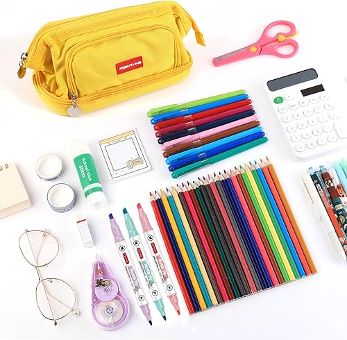 Miniatura 3 de Estuche para lápices con 3 compartimentos, gran capacidad, multiranura, bolsa para lápices, soporte estético, organizador de papelería para oficina,