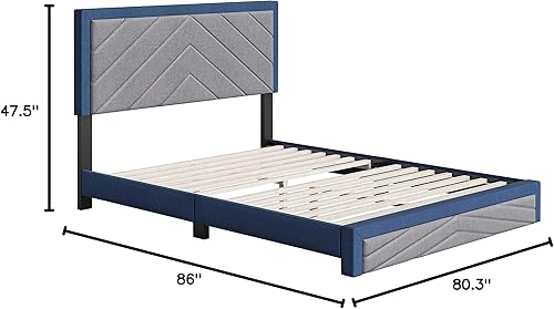 Miniatura 174 de Boyd Sleep Beaumont - Cama de plataforma tapizada con cabecero, base de colchón con 14 soportes de listones de madera, no requiere somier, piel