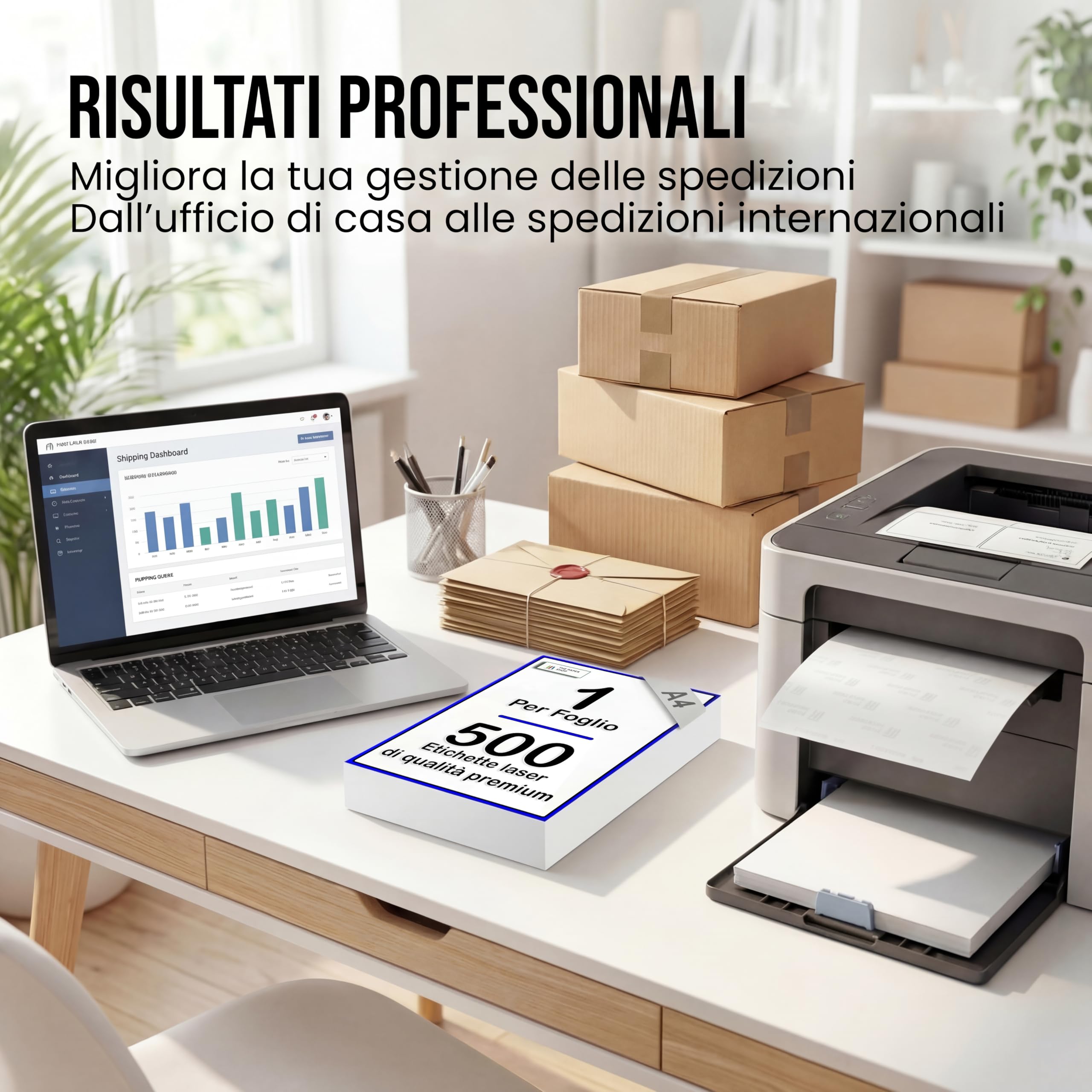Carta adesiva A4, 1 per foglio, 500 etichette autoadesive per stampanti laser e a getto d'inchiostro, carta bianca per etichette A4 per indirizzi, spedizioni, Logistica di Amazon The Paper Shop