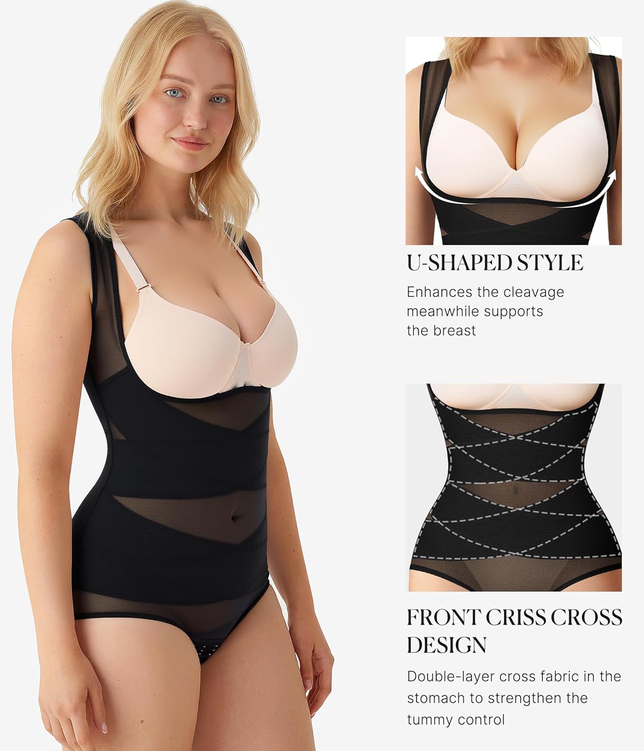 BRABIC Mesh Shapewear Bodysuit Tummy Control for Women Plus Size Faja Body Shaper Bodysuit Butt Lifter - Image 3