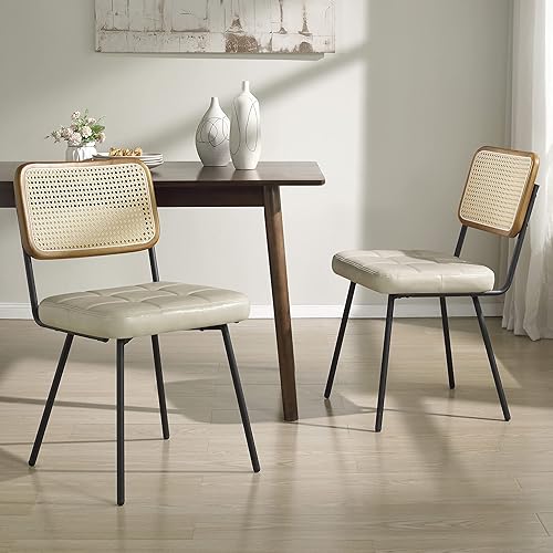Art Leon Sillas de comedor de ratán, juego de 2, sillas de comedor modernas de mediados de siglo con respaldo de caña, silla de caña de ratán sin