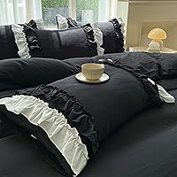 Vista 9 de Shabby Chic - Juego de ropa de cama de 2 piezas, juego de funda de edredón vintage con volantes de 2 capas, juego de microfibra cepillada suave