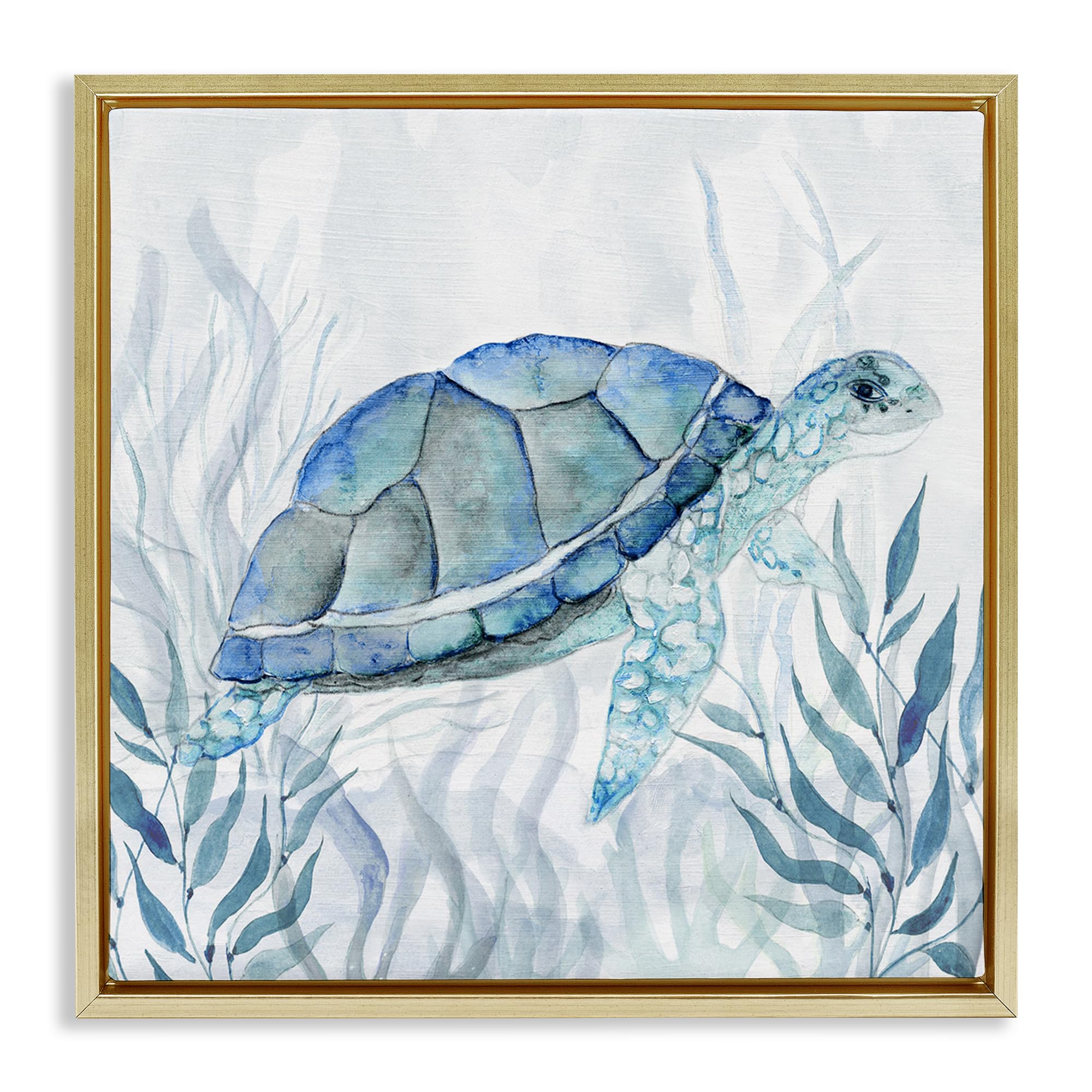 Stupell Industries 'Smiling Turtle Gaze', Floating Frame Canvas Art, Gold, 25 x 25 Inches, Easy to Hang and Sturdy, Made in USA, by Janet Tava