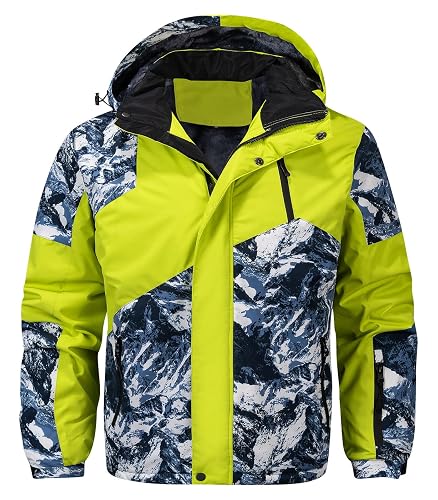 FTIMILD Men’s Winter Coats Color Block Waterproof Hooded Ski Jacket