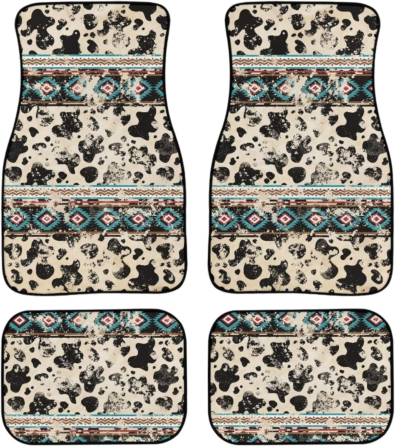 AFPANQZ Brown Cow Print Car Floor Mats for Mens Women Retro Aztec Print Auto Floor Carpets Decoration Contour Liners Fashion Floor Mats for Car SUV Truck Van All Weather
