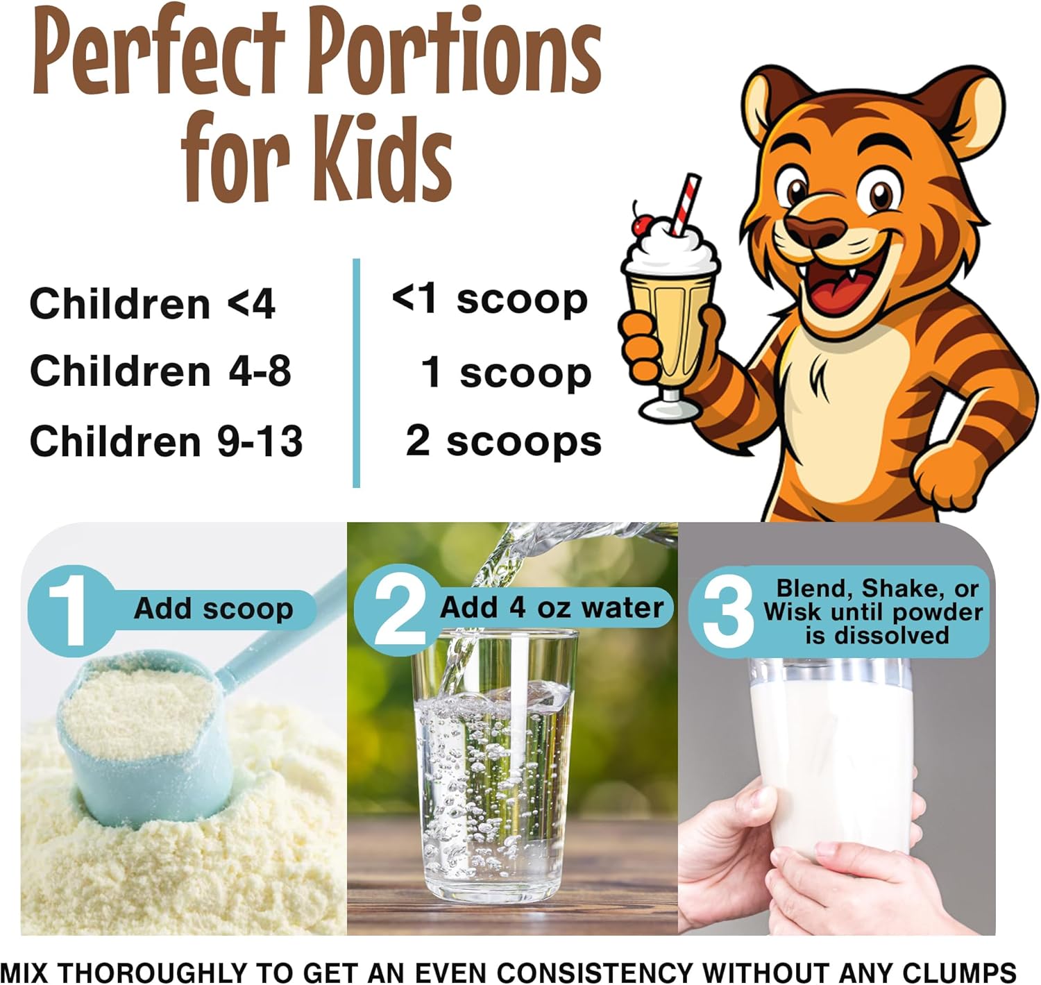 Kids Protein Shake Powder 16g – No Added Sugar, Organic Ingredients, Grass-Fed Whey Proteins – Calcium & Choline for Bone Strength & Brain Development, Protein Shake – Vanilla