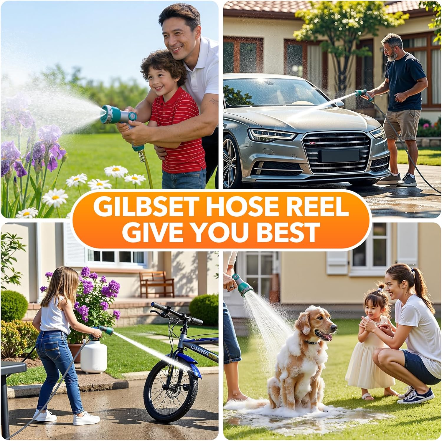 5/8" x 100 ft Retractable Garden Hose Reel, Heavy Duty Water Hose Reel Wall Mounted, Any Length Lock, 180°Swivel, Water Hose with 10-Function Nozzle for Cleaning, Watering (Green)