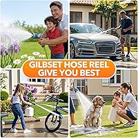 Vista 7 de 1/2" x 130 ft Retractable Garden Hose Reel, Heavy Duty Water Hose Reel Wall Mounted, Any Length Lock, 180°Swivel, Water Hose with 10-Function Nozzle